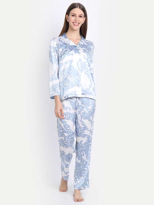 lapel neck printed nightwear pajama set - 17901052 - Standard Image - 0