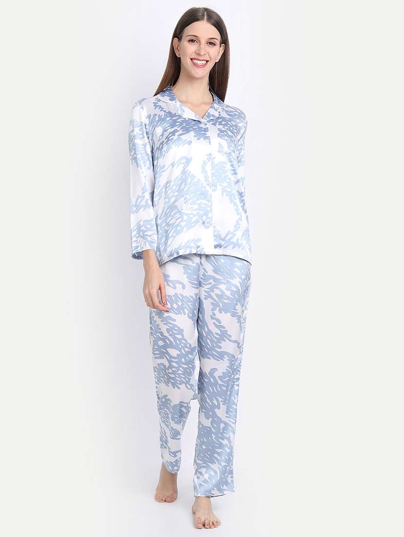 lapel neck printed nightwear pajama set - 17901052 - Zoom Image - 0