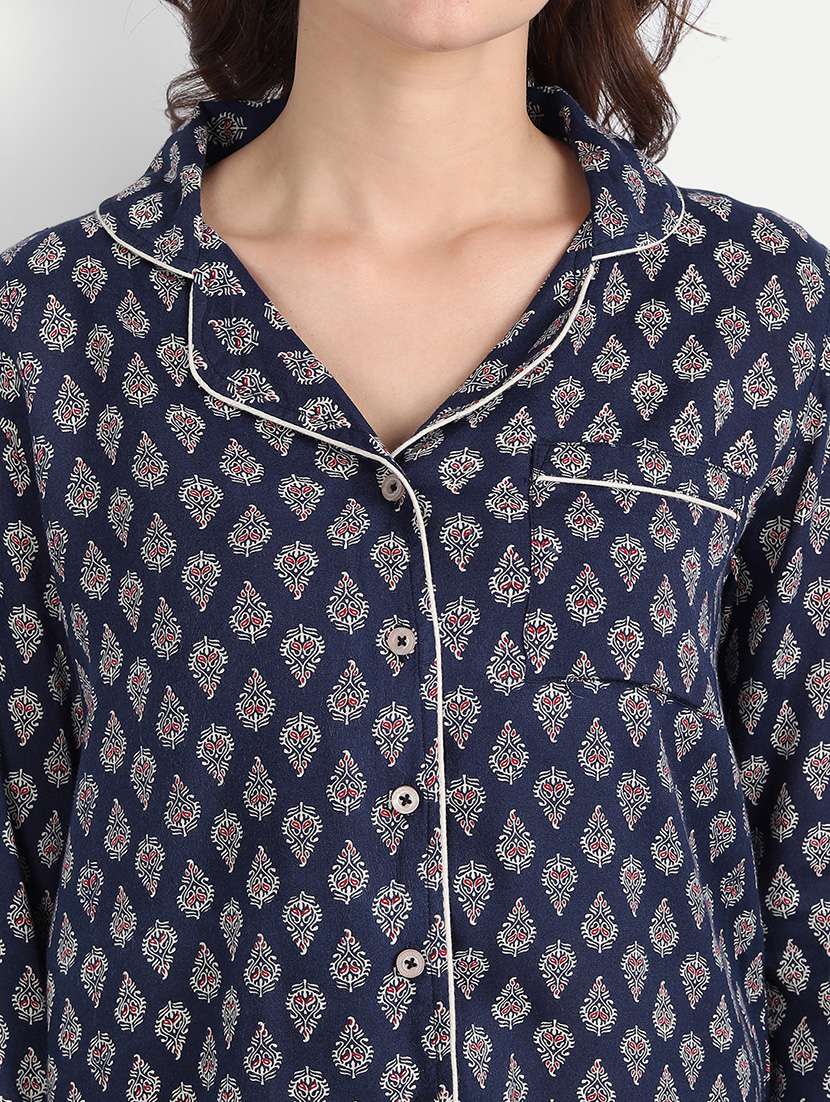 lapel neck printed nightwear pajama set - 17901056 -  Standard Image - 3