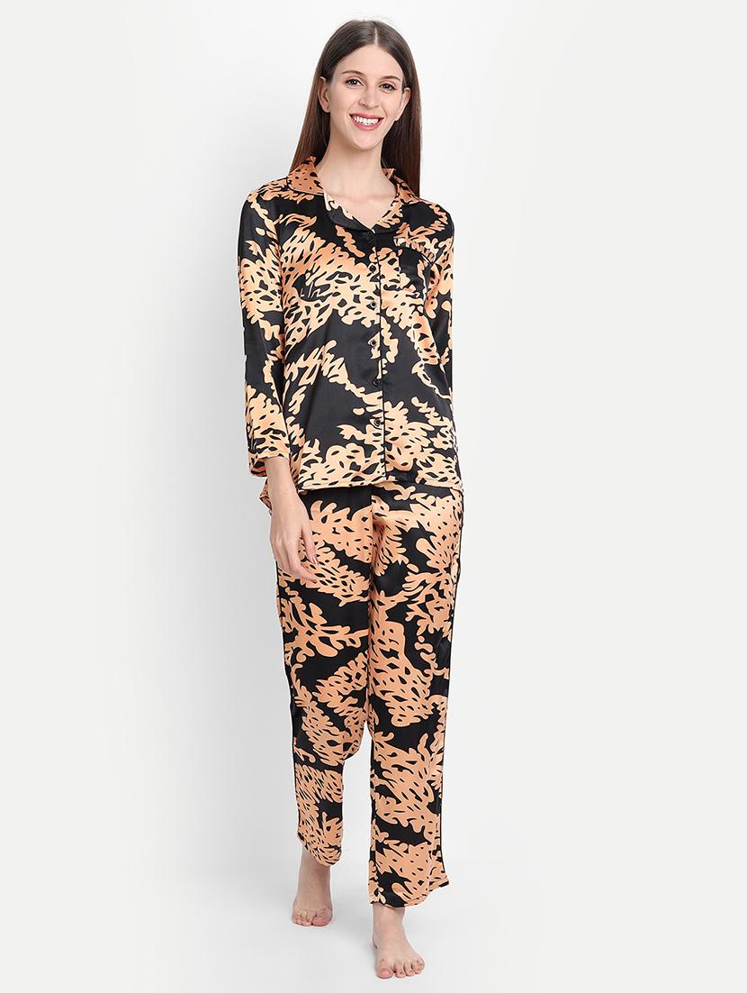 lapel neck printed nightwear pajama set - 17901058 -  Zoom Image - 0