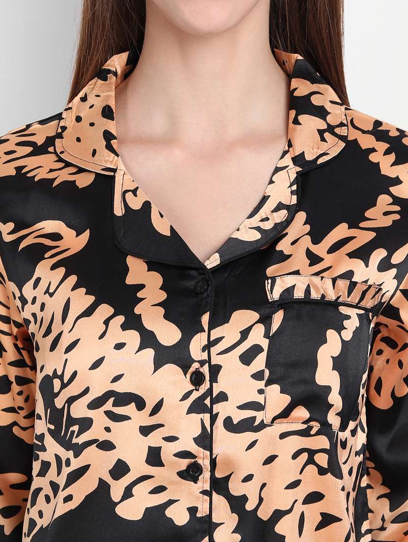 lapel neck printed nightwear pajama set - 17901058 - Standard Image - 3