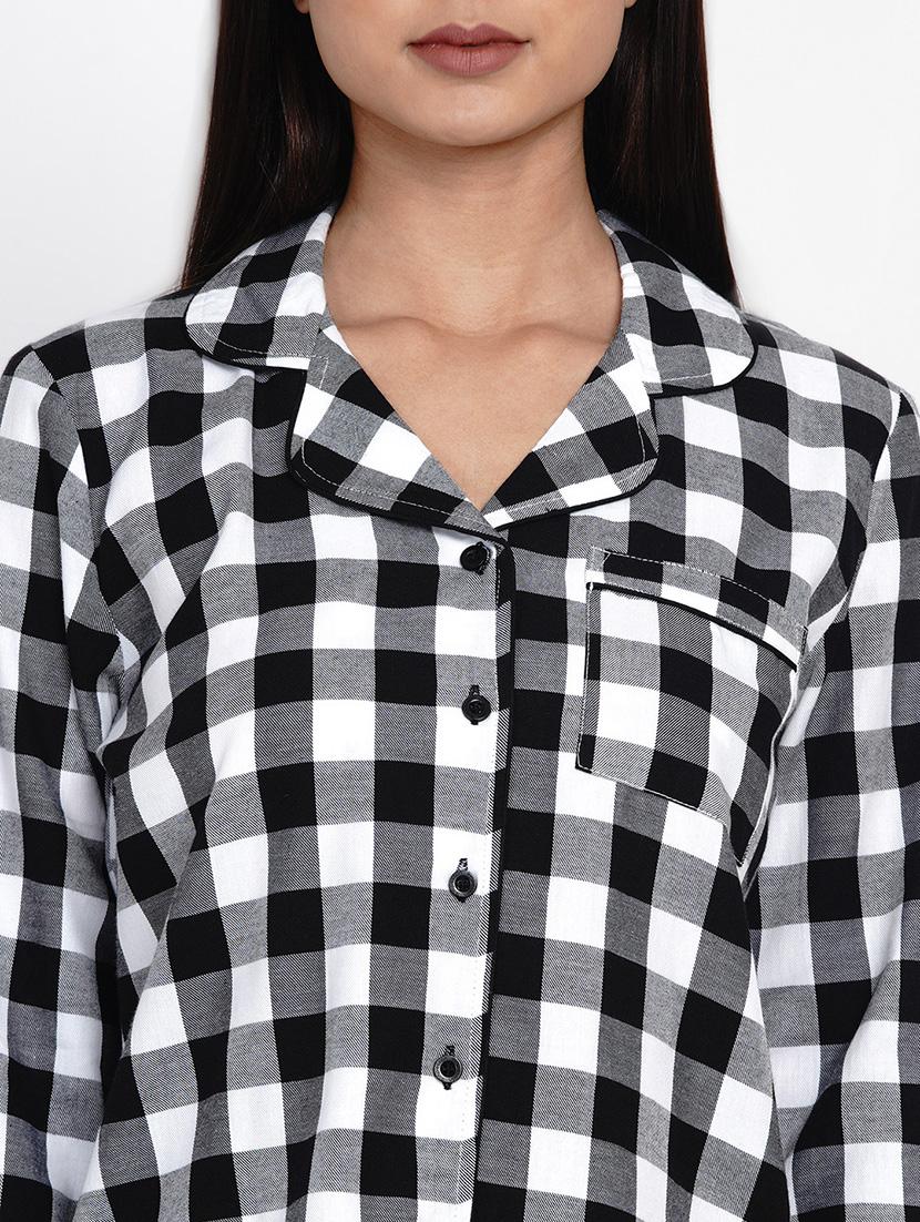 lapel neck checkered nightwear pajama set - 17901060 - Standard Image - 3
