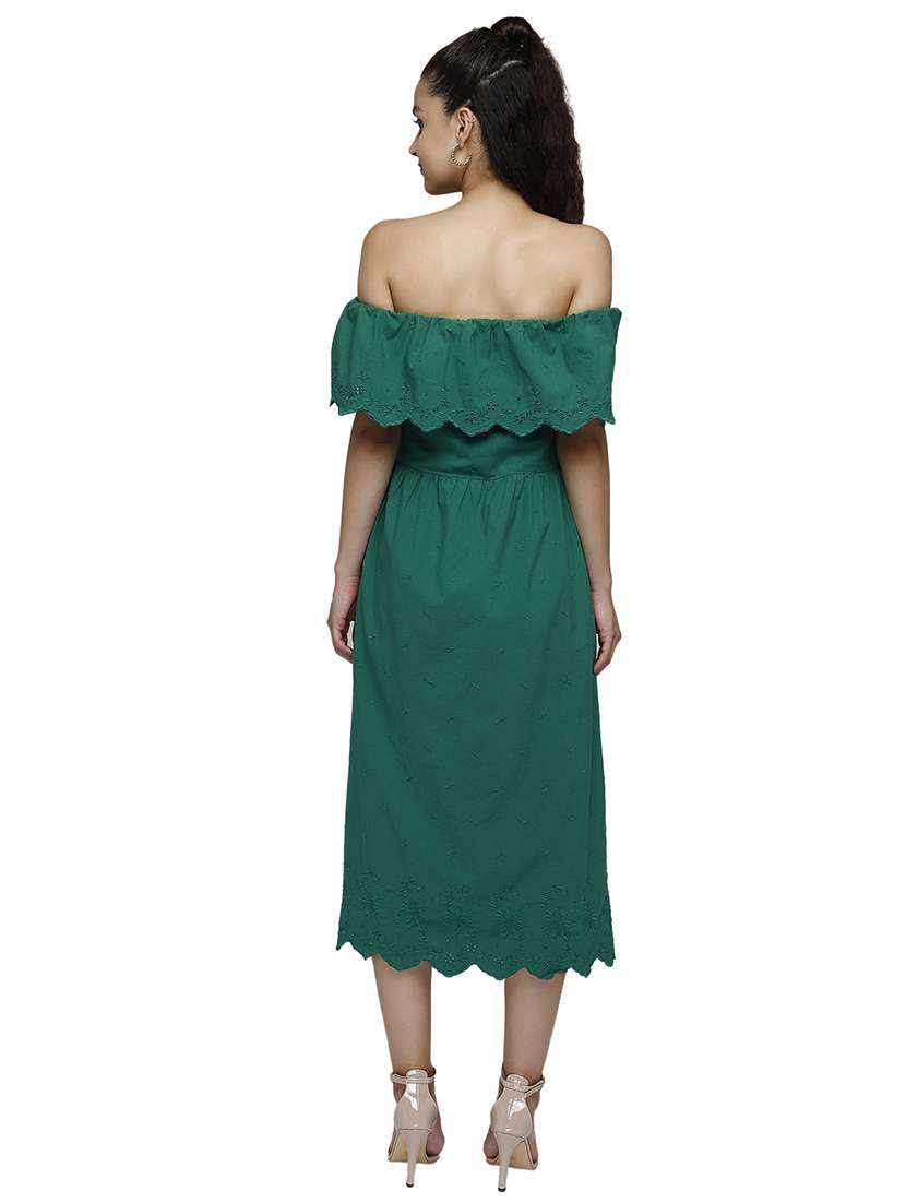 women green solid off shoulder dress - 17901083 -  Standard Image - 3
