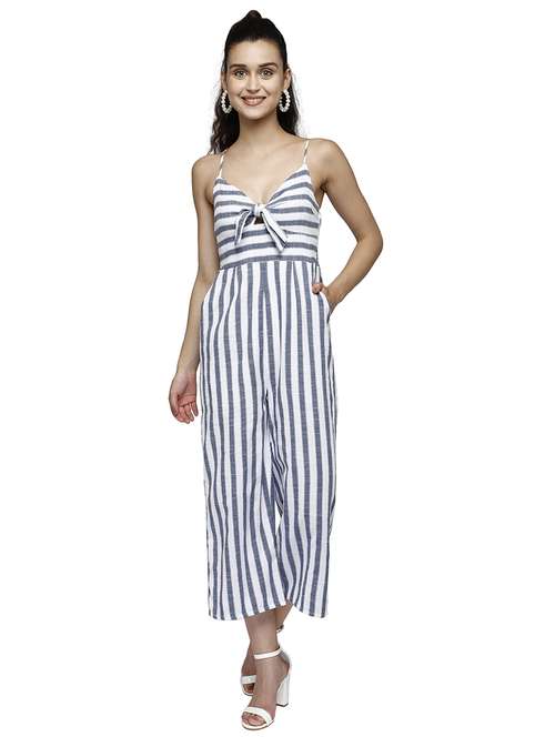 tie front striped jumpsuit - 17901090 - Standard Image - 0