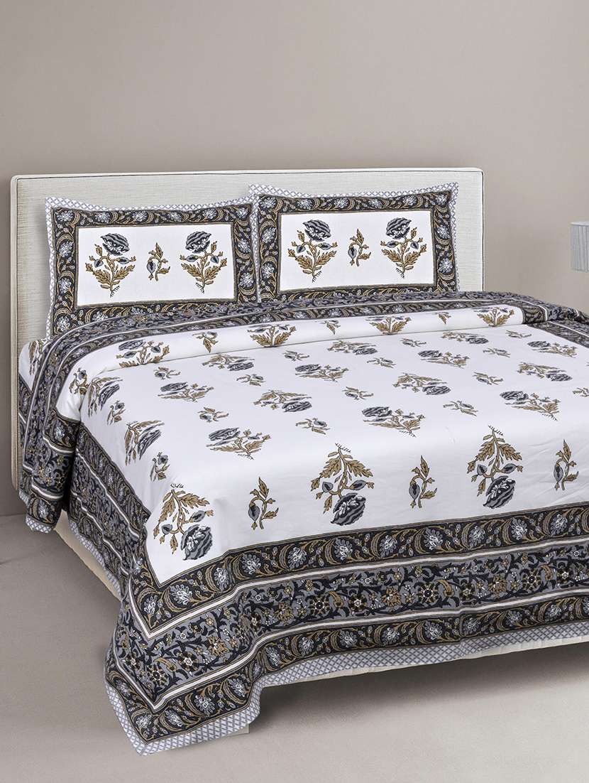 grey floral allure double bedsheet
