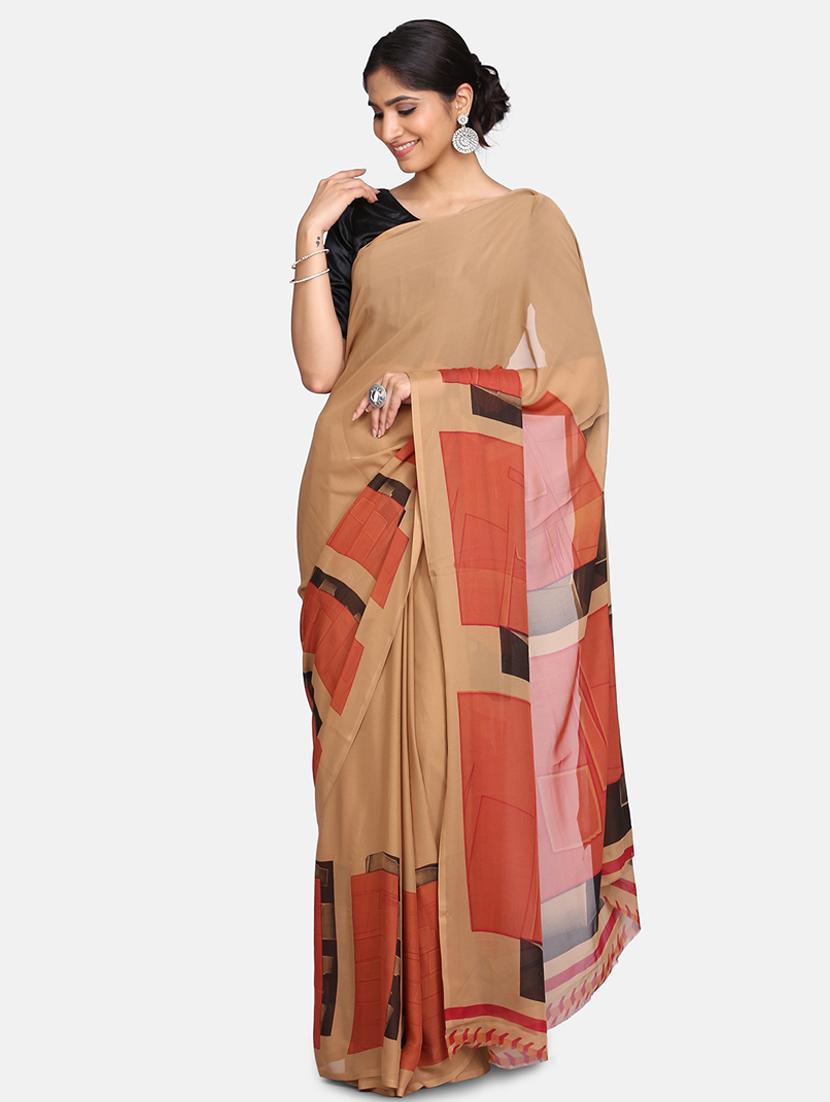 color block printed saree with blouse - 17902416 - Zoom Image - 0