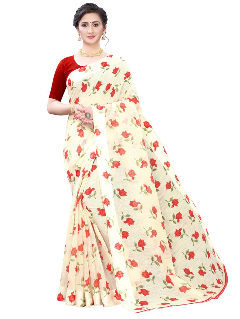 floral printed saree with blouse - 17902486 -  Zoom Image - 0