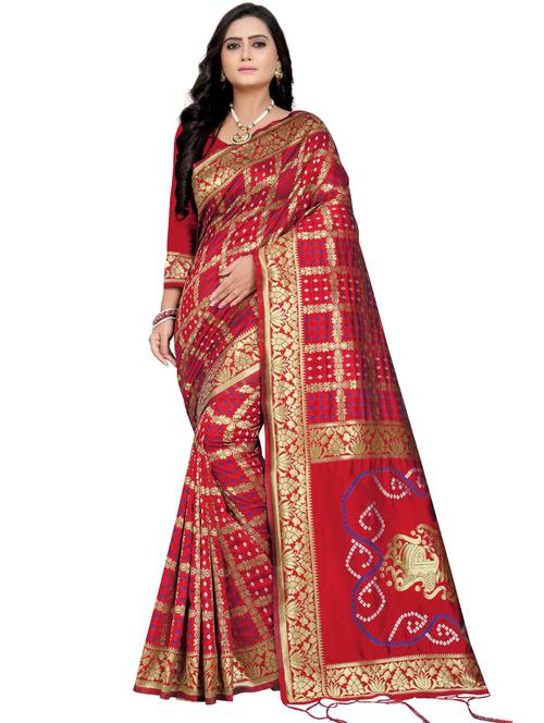 zari bandhani saree with blouse - 17902693 - Standard Image - 0