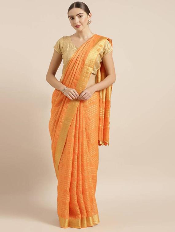 checkered woven saree with blouse - 17902864 - Zoom Image - 0