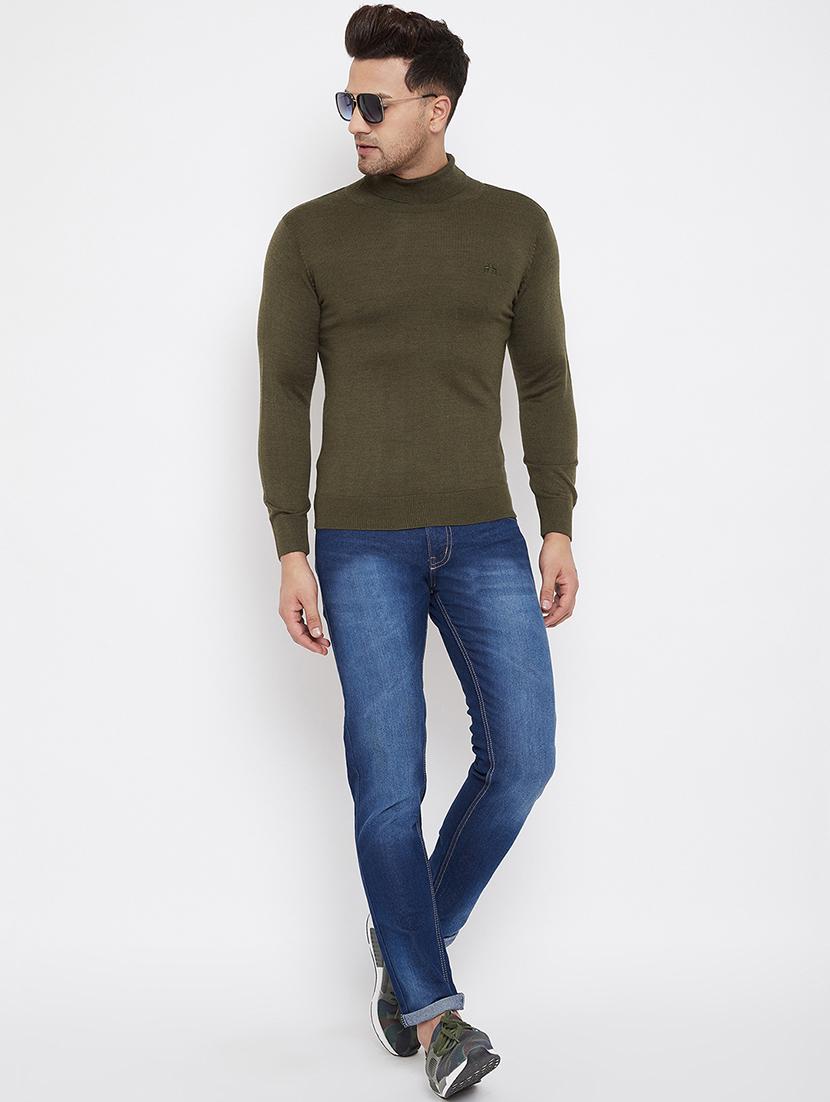 olive green solid pullover - 17905144 - Standard Image - 3