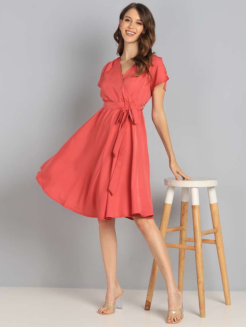 women's fit & flare solid dress - 17906178 - Standard Image - 3