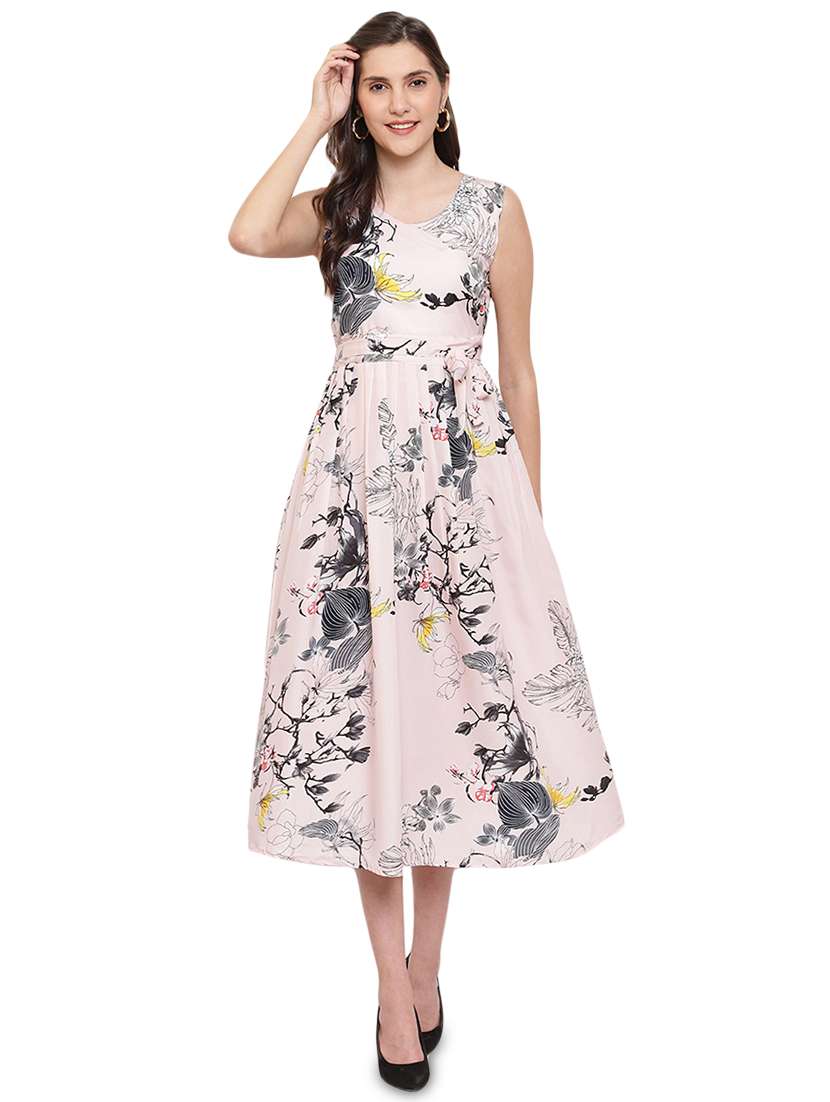tie front floral flared dress