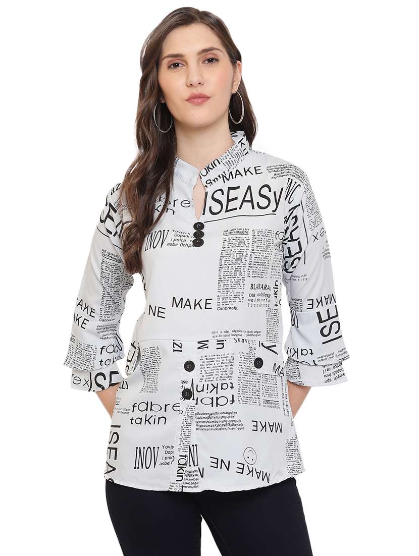 women's straight mandarin neck top