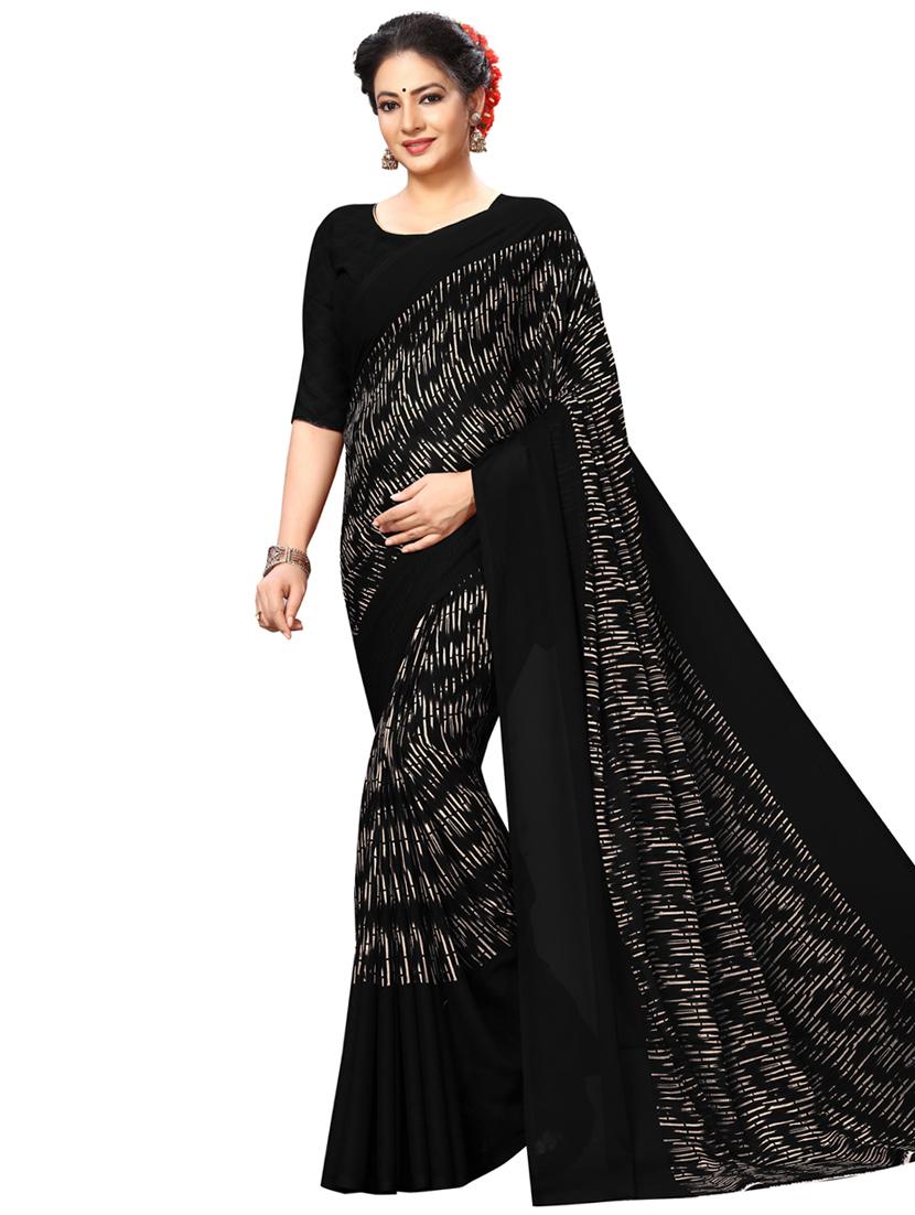 black georgette printed saree with blouse - 17906302 -  Zoom Image - 0