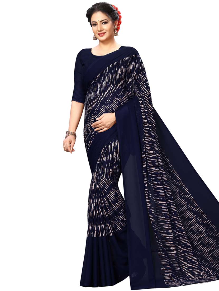 navy blue printed saree - 17906304 -  Zoom Image - 0