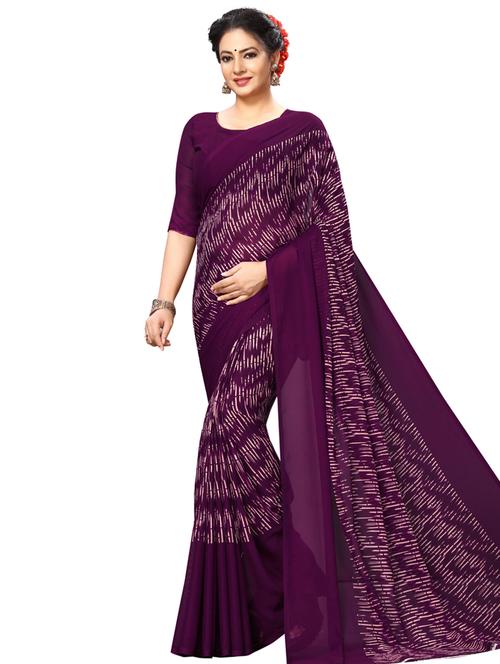 deep puple printed saree with blouse - 17906305 - Standard Image - 0