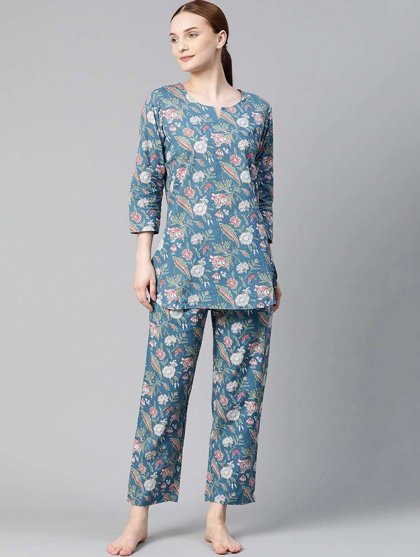 notch neck printed nightwear pajama set - 17906717 - Zoom Image - 0