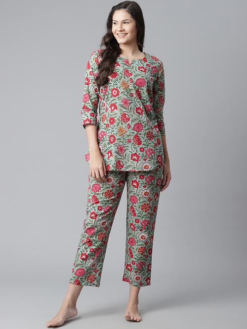 notch neck printed nightwear pajama set - 17906719 -  Standard Image - 0