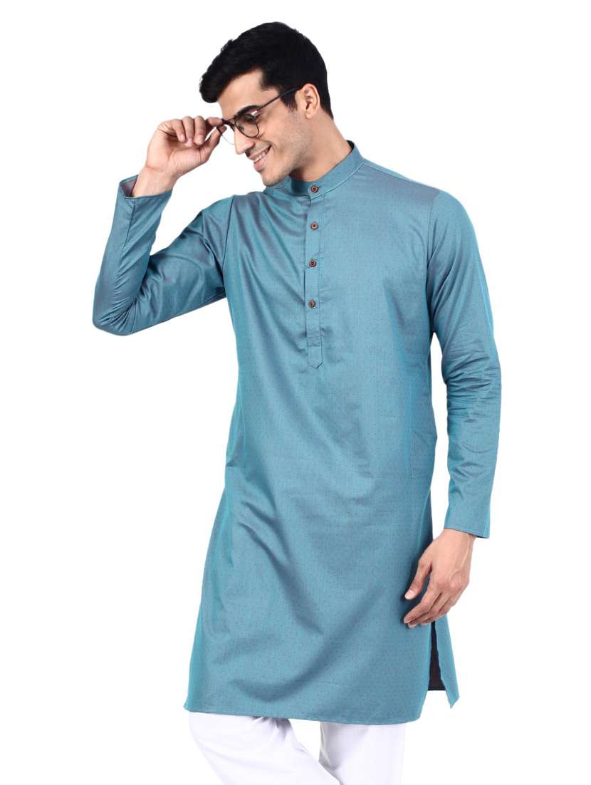 blue self design long kurta