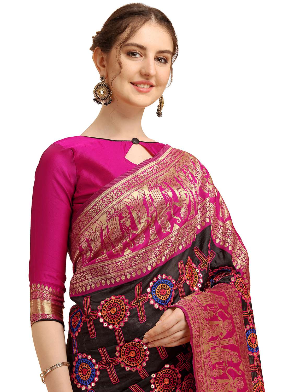 women's embroidered saree with blouse - 17908150 -  Standard Image - 3