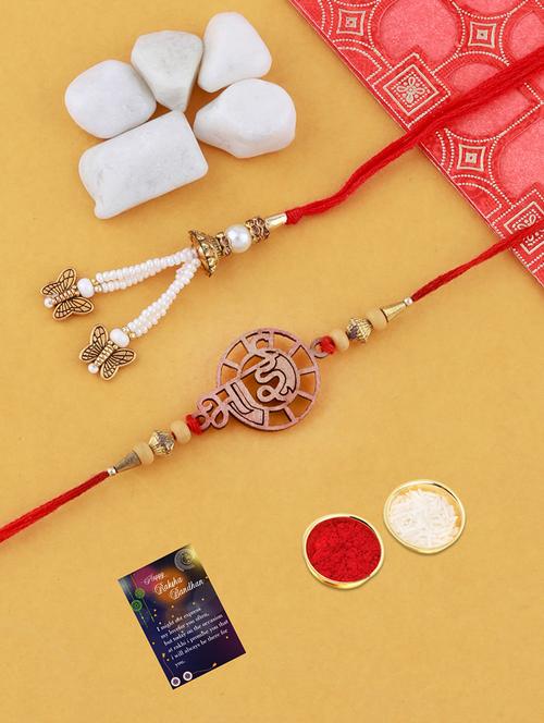 set of 2 rakhi with roli chawal and greeting card - 17909864 - Standard Image - 0