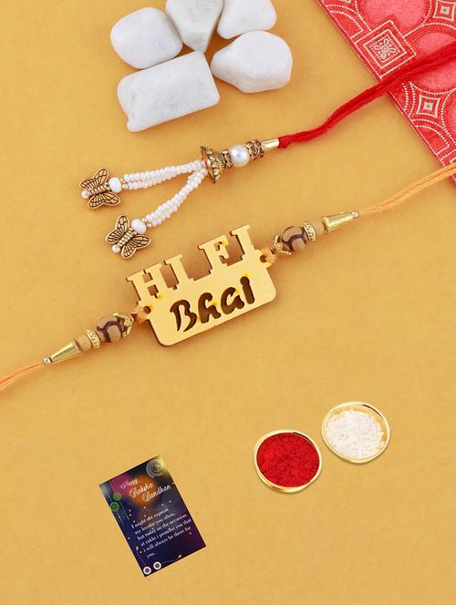 set of 2 thread rakhi with roli chawal and greeting card - 17909867 - Standard Image - 0