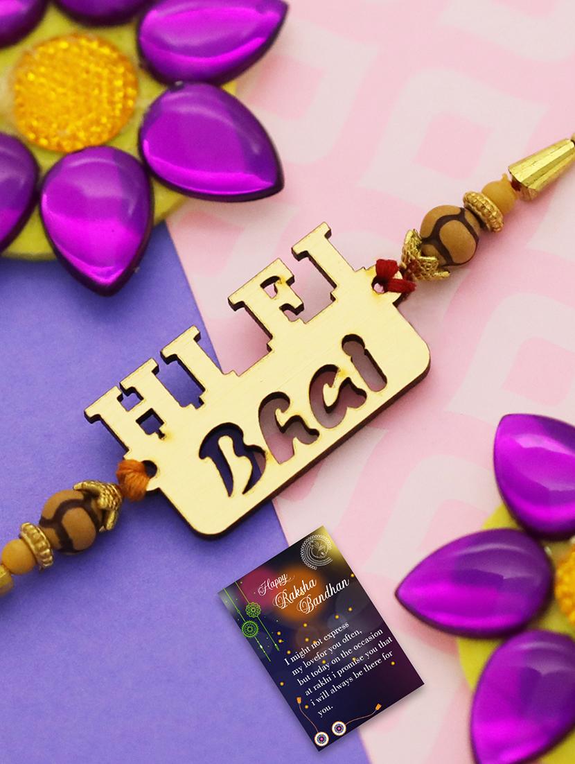 set of 2 thread rakhi with roli chawal and greeting card - 17909867 - Standard Image - 3