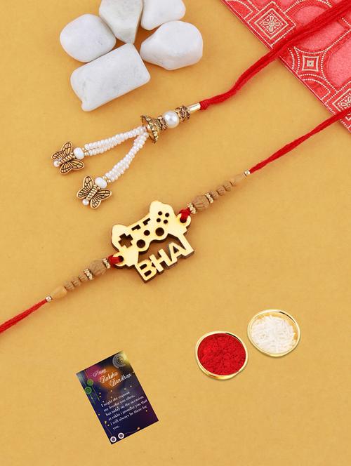 set of 2 thread rakhi with roli chawal and greeting card  - 17909869 -  Standard Image - 0