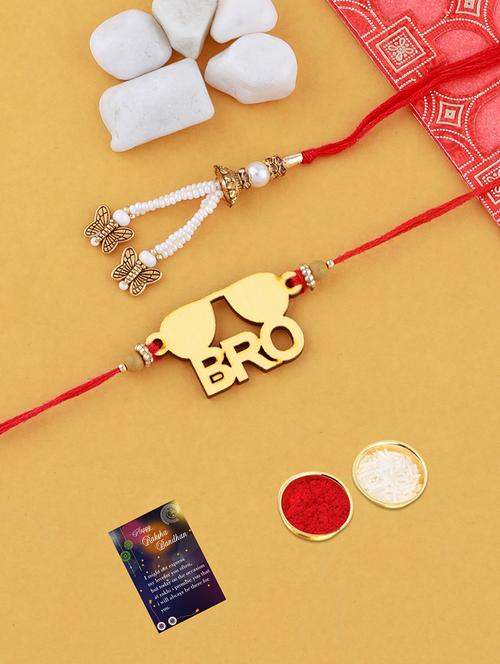 set of 2 thread rakhi with roli chawal and greeting card  - 17909877 -  Standard Image - 0