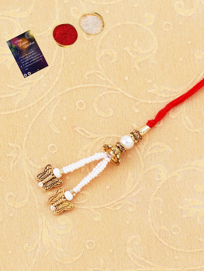 set of 2 thread rakhi with roli chawal and greeting card - 17909877 - Standard Image - 3