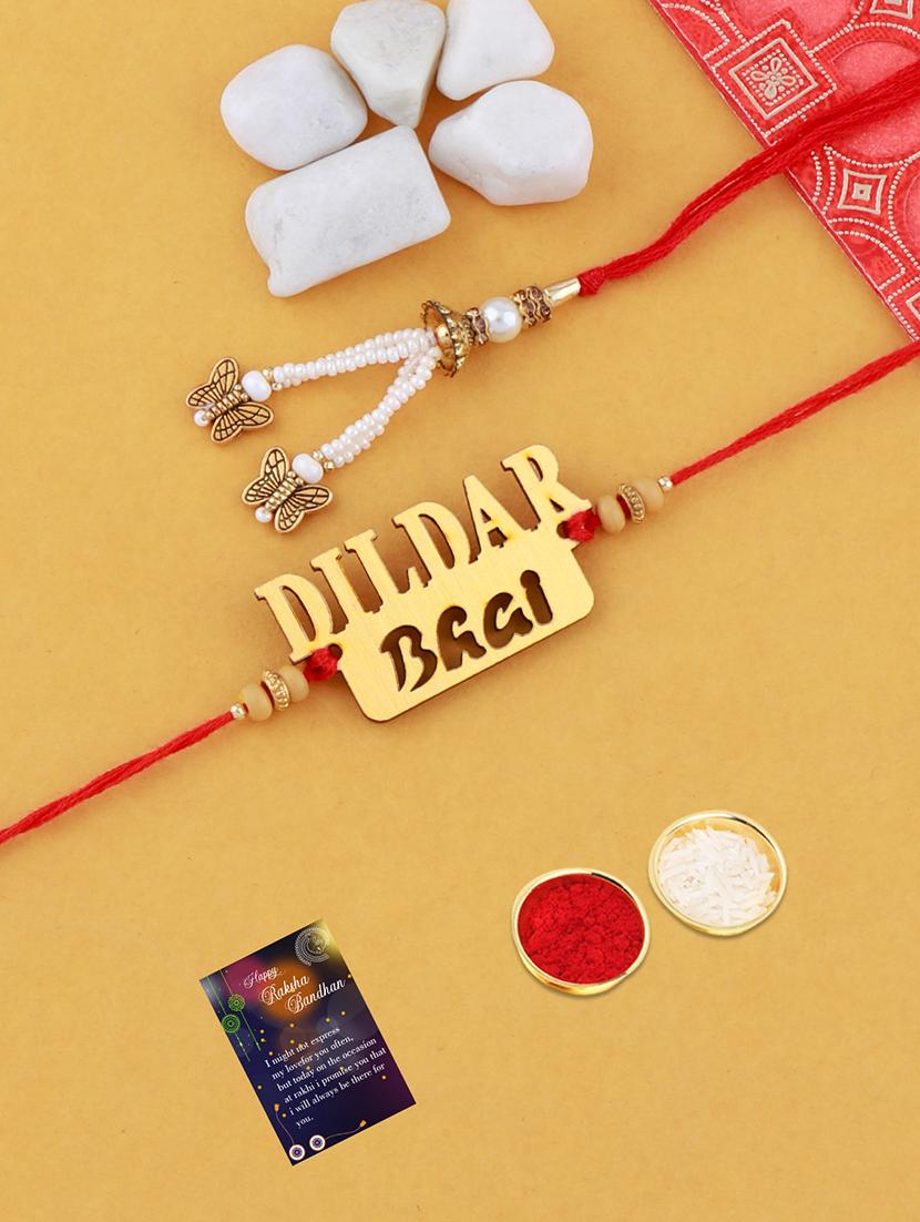 set of 2 thread rakhi with roli chawal and greeting card - 17909887 - Zoom Image - 0