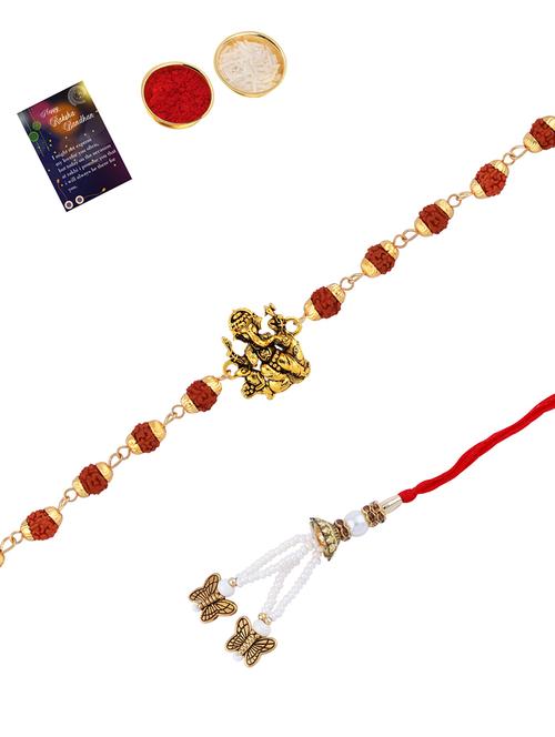 set of 2 rakhi with roli chawal and greeting card - 17909916 - Standard Image - 0