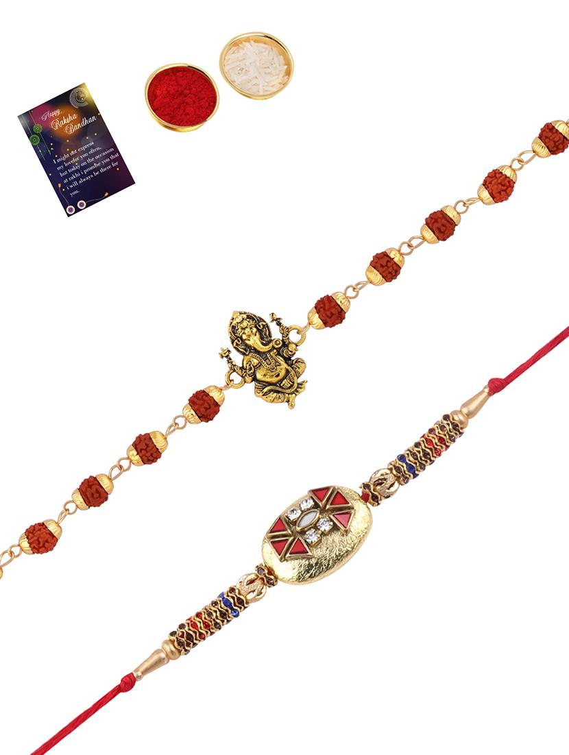 set of 2 rakhi with roli chawal and greeting card - 17909918 - Zoom Image - 0