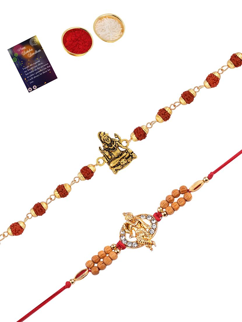 set of 2 rakhi with roli chawal and greeting card - 17909932 - Zoom Image - 0