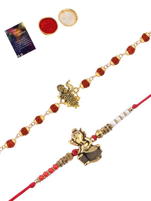 set of 2 rakhi with roli chawal and greeting card - 17909937 - Standard Image - 0