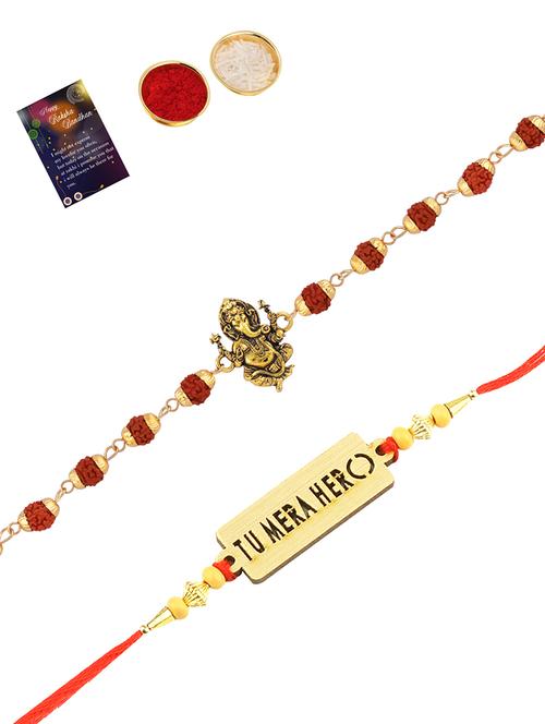 set of 2 rakhi with roli chawal and greeting card - 17909940 -  Standard Image - 0