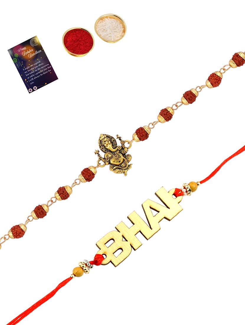 set of 2 rakhi with roli chawal and greeting card - 17909953 - Zoom Image - 0