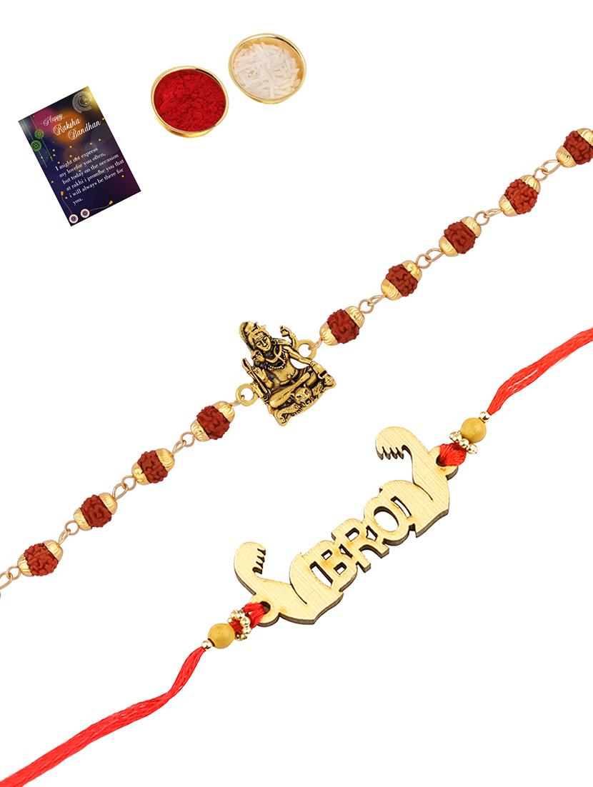 set of 2 rakhi with roli chawal and greeting card - 17909963 - Zoom Image - 0