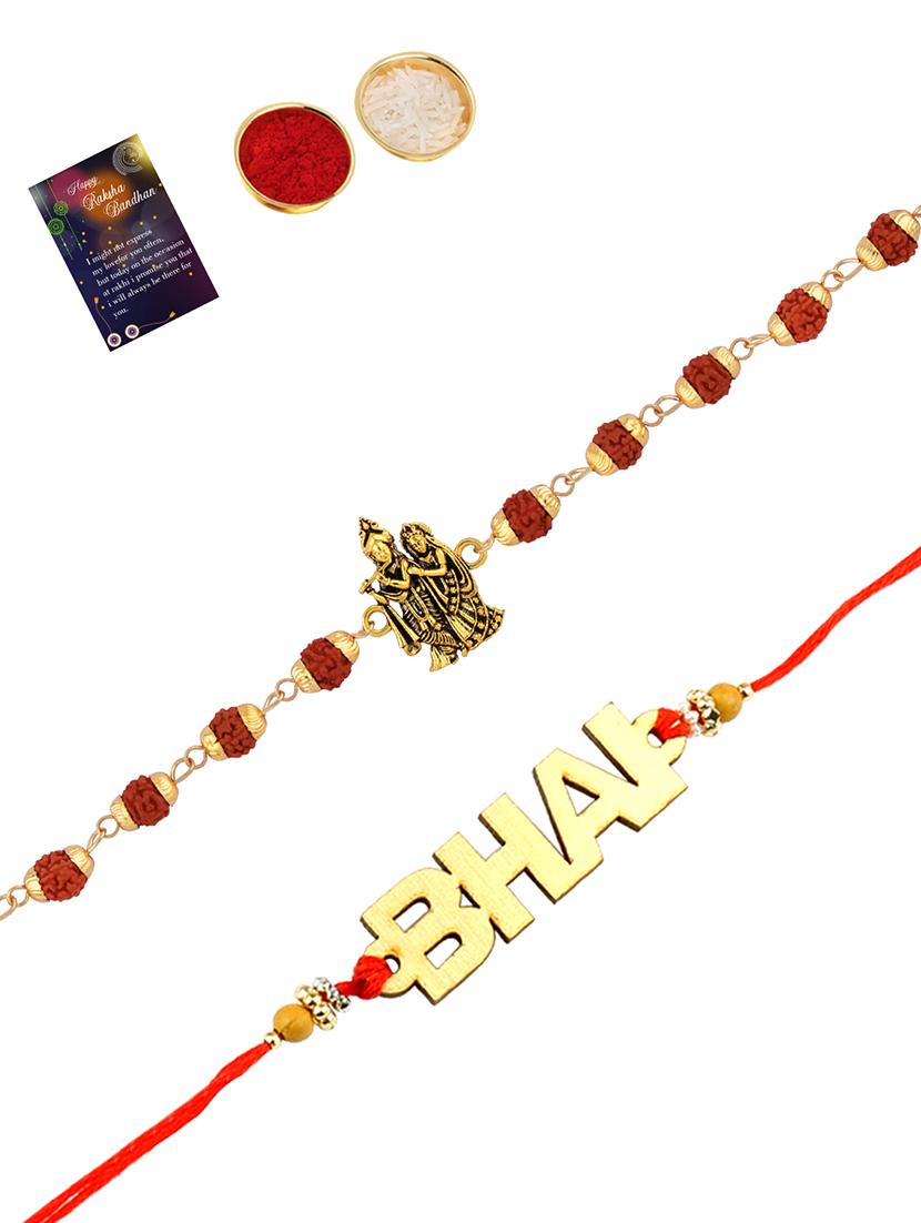 pack of 2 rakhi set with roli chawal & greeting card