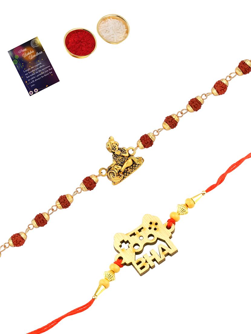 pack of 2 rakhi set with roli chawal & greeting card