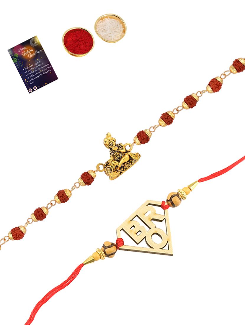 pack of 2 rakhi set with roli chawal & greeting card
