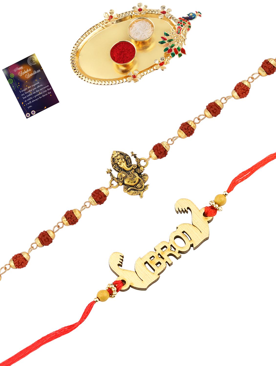 pack of 2 rakhi with roli chawal pooja thali & greeting card - 17910104 -  Zoom Image - 0