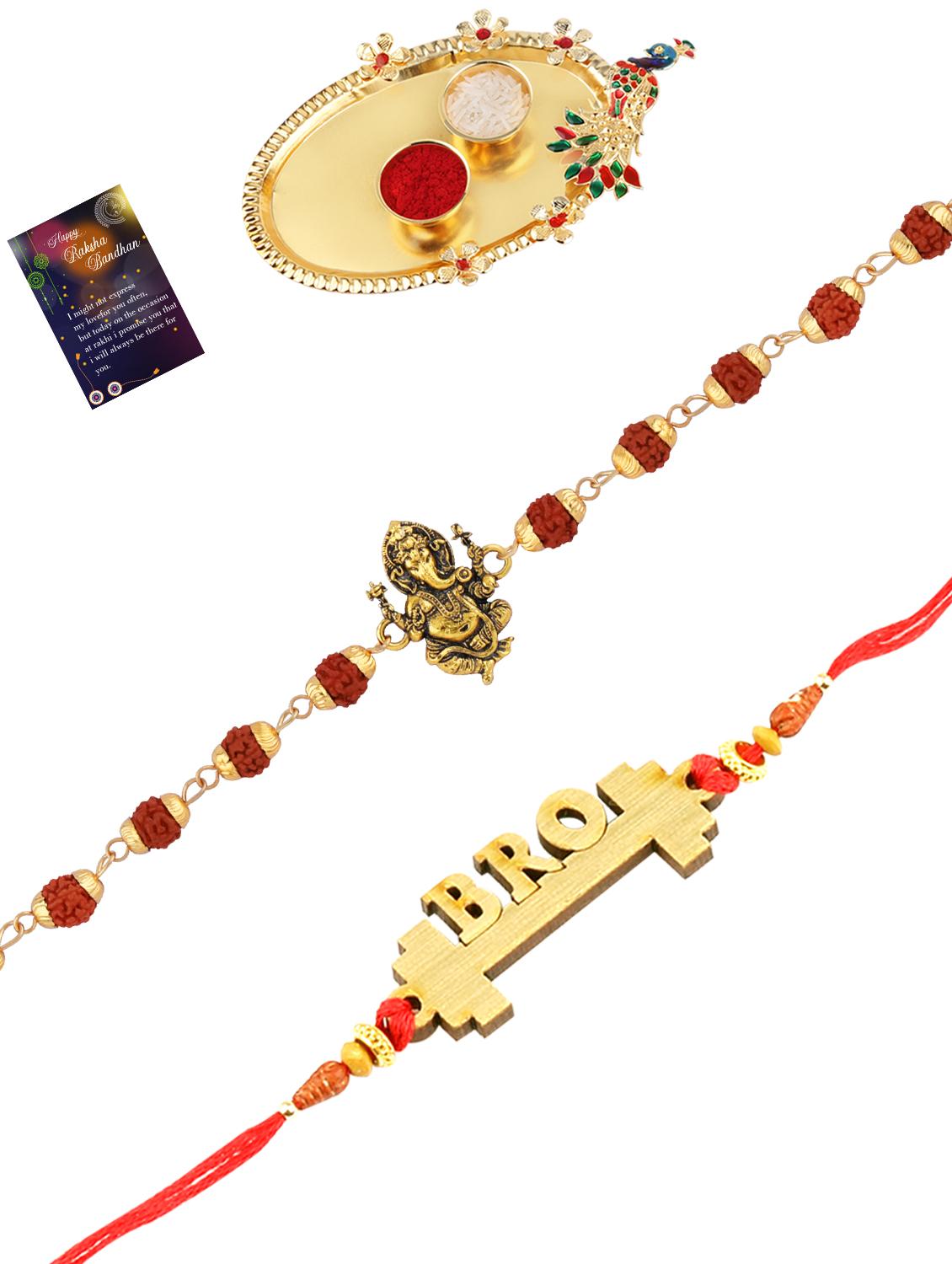 pack of 2 rakhi with roli chawal pooja thali & greeting card - 17910106 -  Zoom Image - 0
