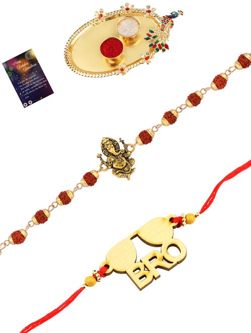 pack of 2 rakhi with roli chawal pooja thali & greeting card - 17910109 - Standard Image - 0