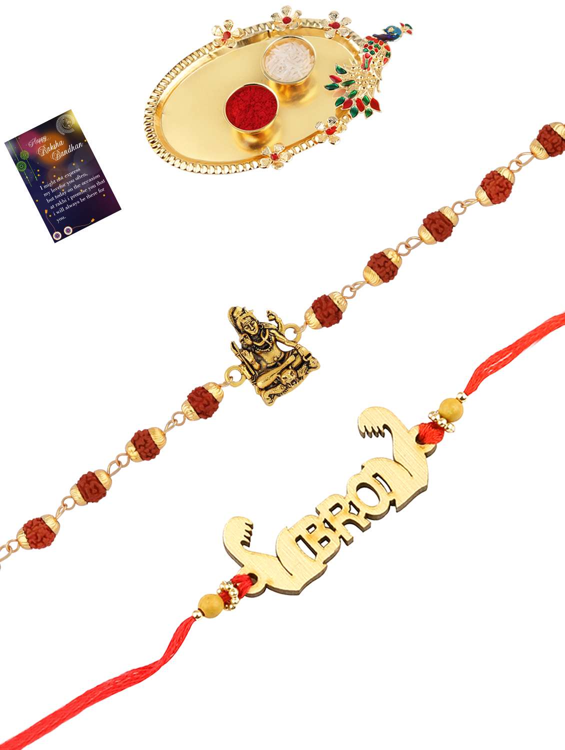 pack of 2 rakhi with roli chawal pooja thali & greeting card - 17910116 -  Zoom Image - 0