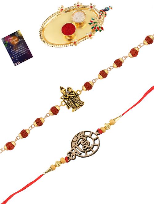 pack of 2 rakhi set with roli chawal, greeting card and kankawati pooja thali - 17910136 -  Standard Image - 0