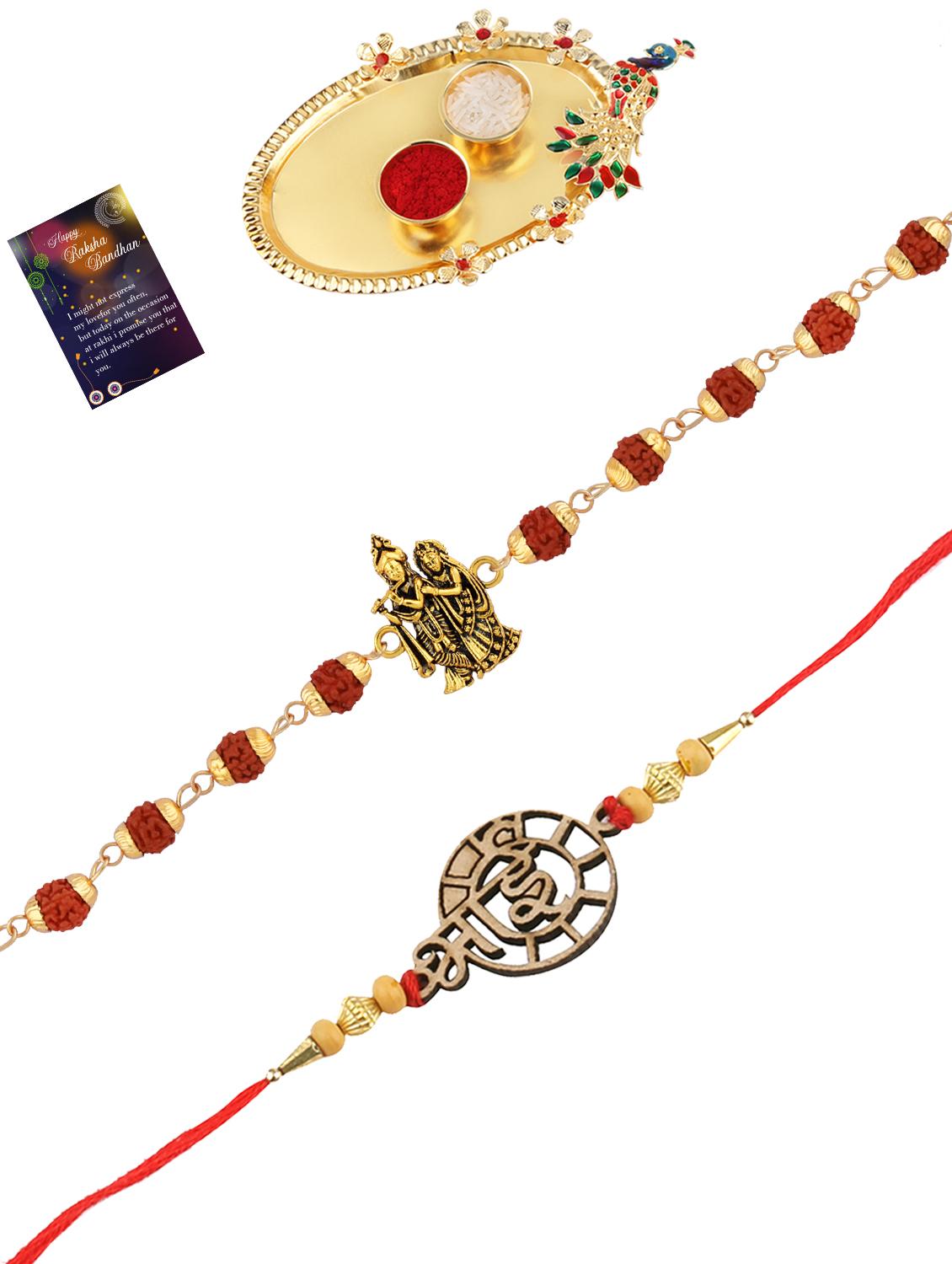 pack of 2 rakhi set with roli chawal, greeting card and kankawati pooja thali - 17910136 -  Zoom Image - 0