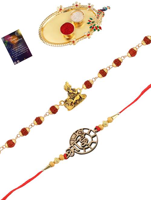 pack of 2 rakhi set with roli chawal, greeting card and kankawati pooja thali - 17910147 - Standard Image - 0