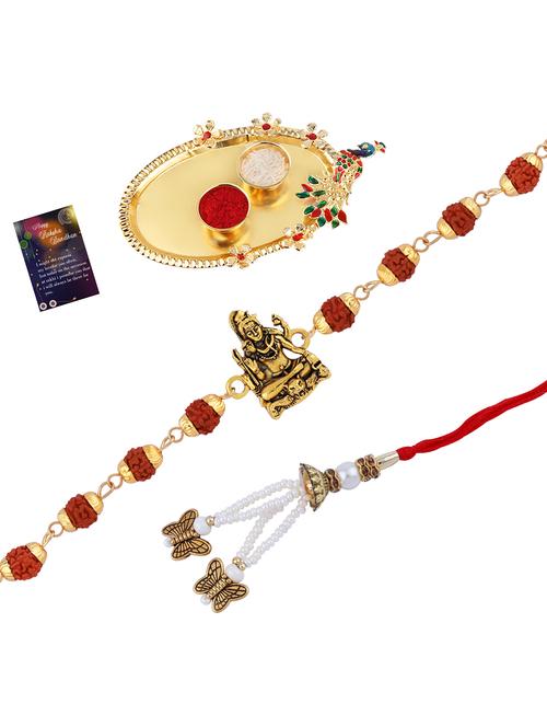 pack of 2 rakhi set with roli chawal, greeting card and kankawati pooja thali - 17910183 - Standard Image - 0