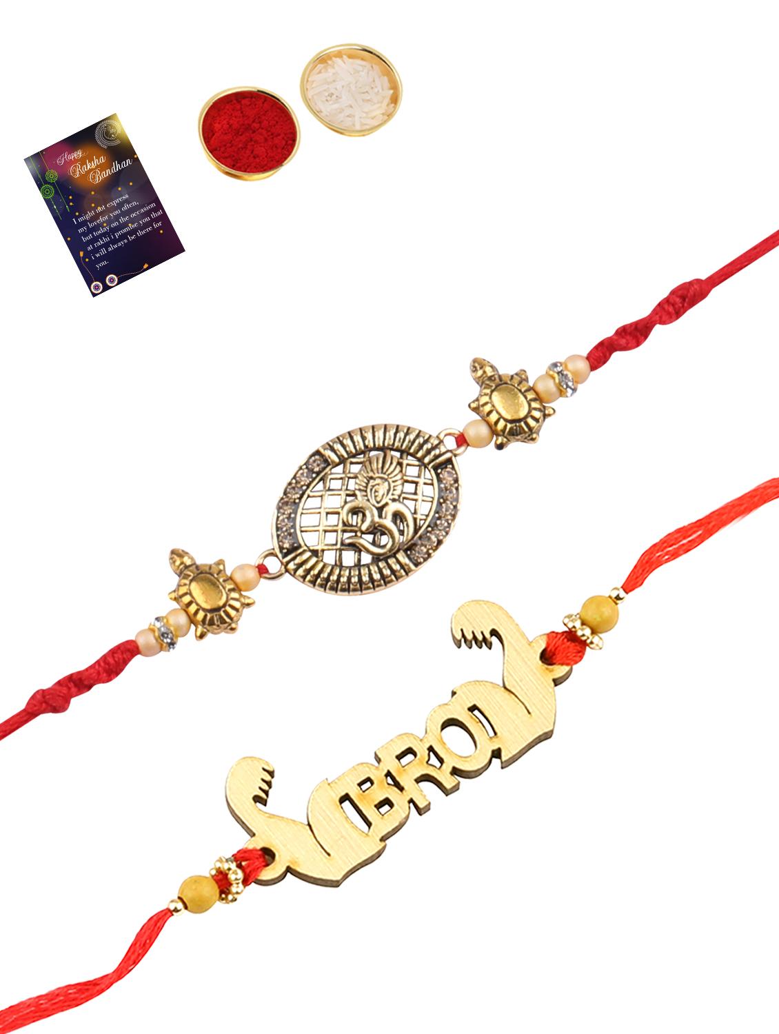 pack of 2 rakhi set with roli chawal and greeting card - 17910273 - Zoom Image - 0
